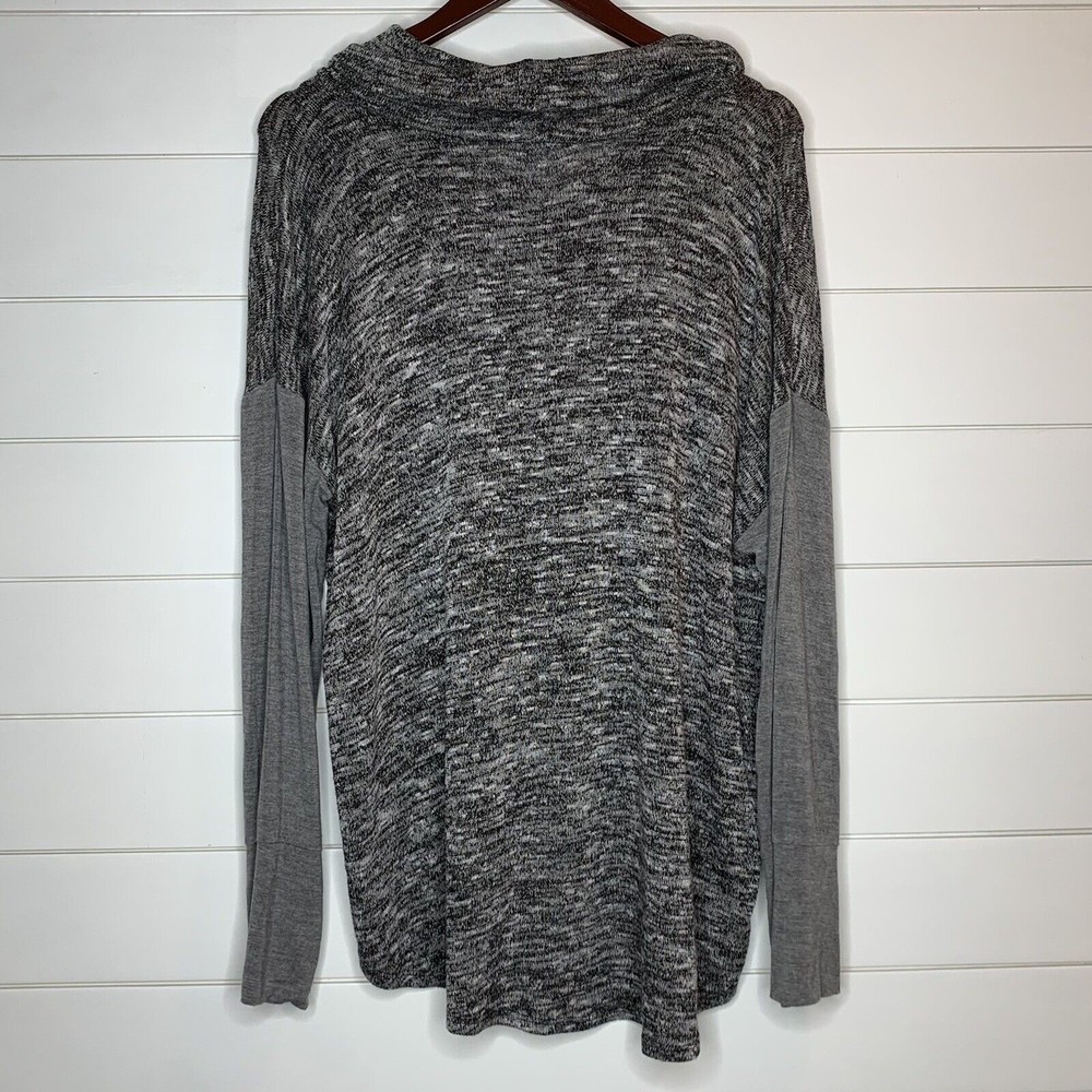 Pink Lily XL Sweater Top Hi Low Hem Gray Black Heather Cowl Neck MADE IN USA - Picture 4 of 8